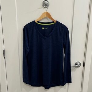 Xersion Heather Blue V-Neck Shirt with Neon Accents